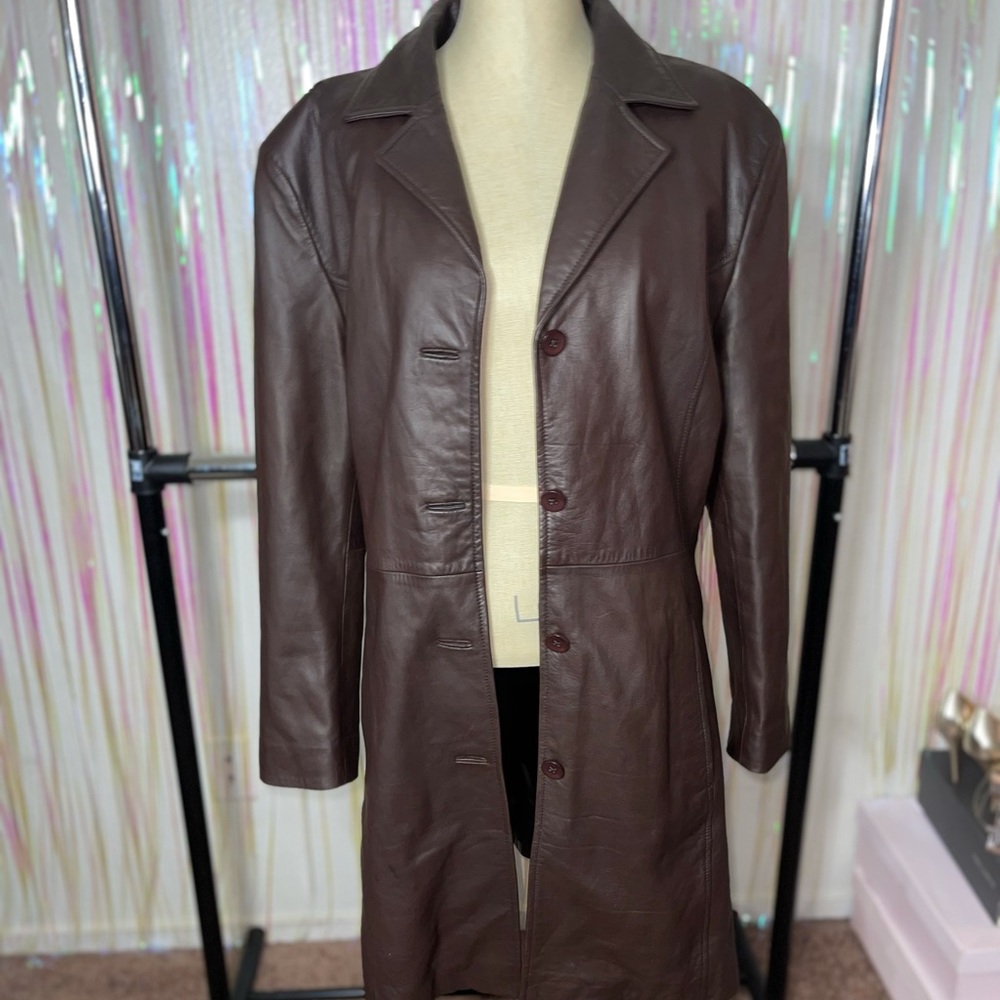 MEDIUM/LARGE Sally & John New York long leather Trench coat